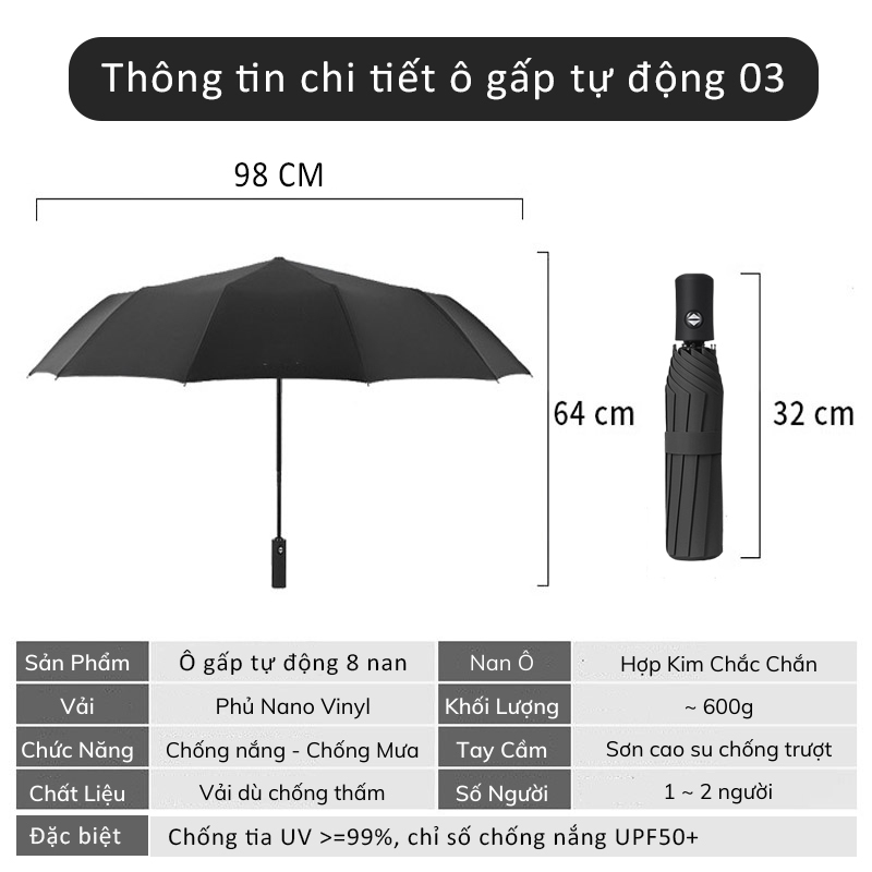Ô Gấp Gọn Phủ Lớp Chống Tia UV, Dù Che Nắng, Che Mưa Ngoài Trời Đầm Tay Cao Cấp - KICO | BigBuy360 - bigbuy360.vn
