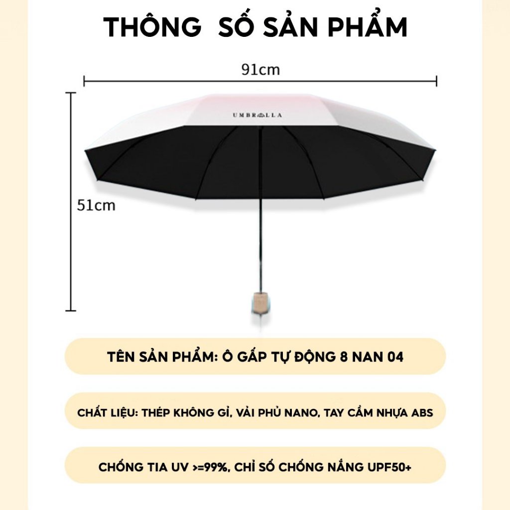 Ô Gấp Gọn Phủ Lớp Chống Tia UV, Dù Che Nắng, Che Mưa Ngoài Trời Đầm Tay Cao Cấp - KICO | BigBuy360 - bigbuy360.vn