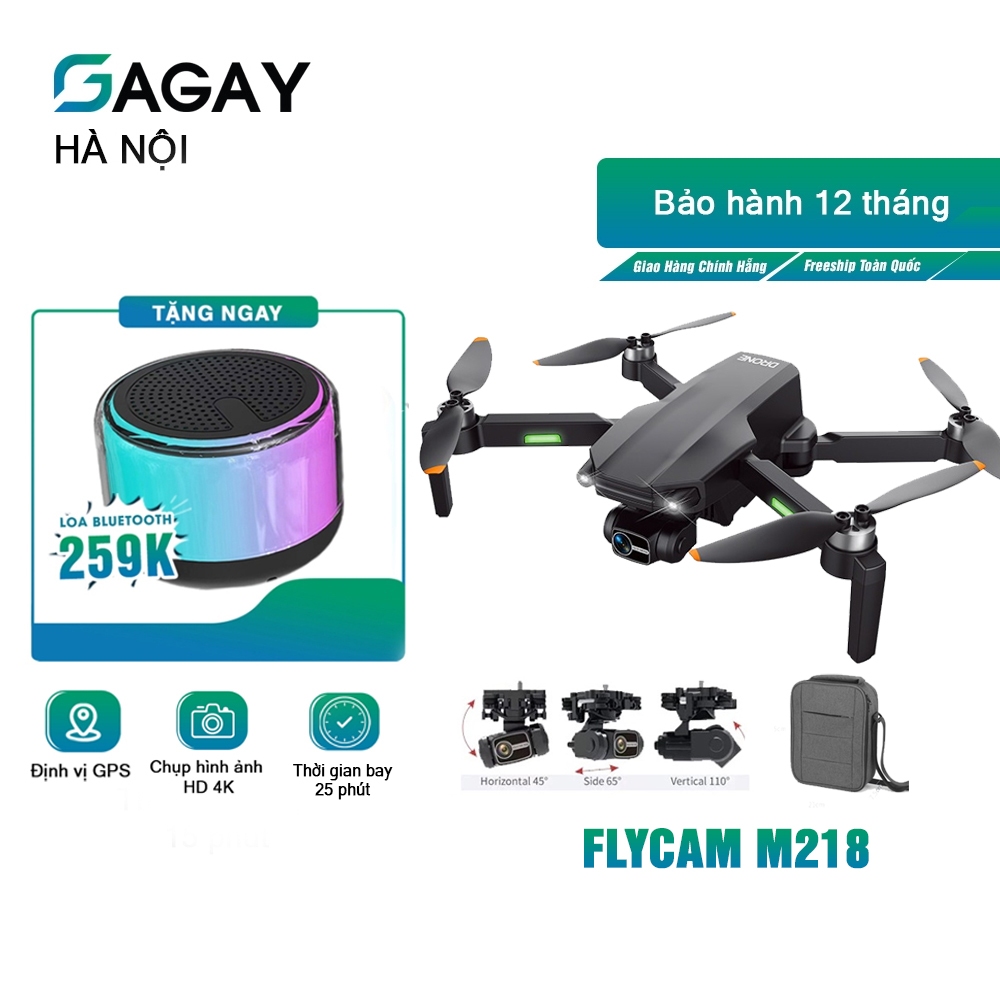 Flycam M218 động cơ không chổi than, camera sắc nét, có gimbal chống rung 3 trục, có GPS