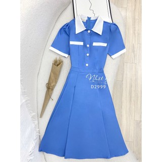 Đầm công sở bigsize Maihouse cổ tròn đính cúc form dáng xoè chất liệu lụa phù hợp đi làm dự tiệc dạo phố - D2999