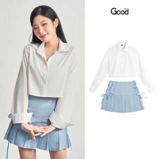 Set Chân Váy THE GOOD "Twirl Ribbon Set", Áo Sơ Mi Croptop, Chân Váy Ngắn Xếp Ly Nơ Ruy-Băng Trẻ Trung, Năng Động