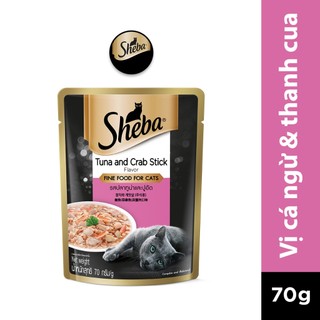  SHEBA Pate cho mèo sành ăn - Thức ăn cho mèo trưởng thành dạng sốt, 70g - Vị cá ngừ & thanh cua