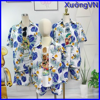 Bộ đồ quần áo đi biển vải kate thái, sơ mi đi biển cho nhóm, đồng phục gia đình, đội nhóm,...