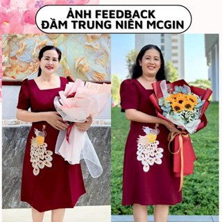 Đầm trung niên nữ cho mẹ thiết kế họa tiết thêu sang trọng dáng suông giấu bụng U40 U50 U60 - Đầm tặng cho mẹ MCGIN