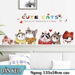 Decal dán tường trang trí - 6 CHÚ MÈO NGỘ NGHĨNH ĐÁNG YÊU CHO BÉ