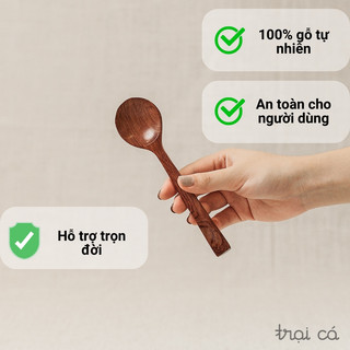 Thìa gỗ tròn to cán ngắn (16cm) gỗ trắc / gỗ beech