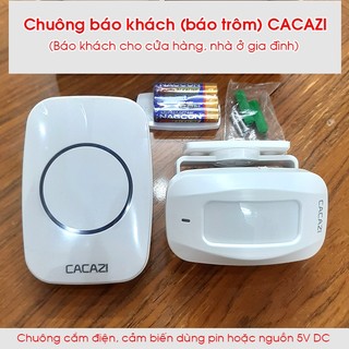 Bộ chuông báo khách, báo trộm không dây  CACAZI M10 - Cảm biến chuyển động  Tặng kèm pin
