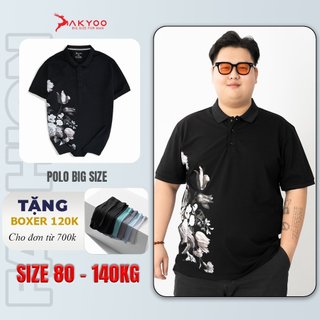Áo Polo Nam Bigsize 80-140KG AKYOO Cao Cấp Cotton Co Giãn, Thâm Hút Mồ Hôi, Áo Polo Bigsize - PL HOA