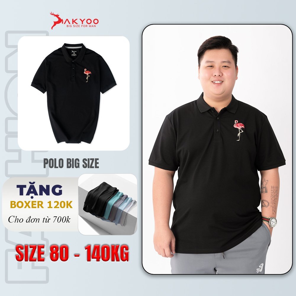 Áo POLO Nam Bigsize 80-140KG AKYOO Cao Cấp Cotton Co Giãn, Thâm Hút Mồ Hôi, Áo Polo Bigsize - PL IN HAC