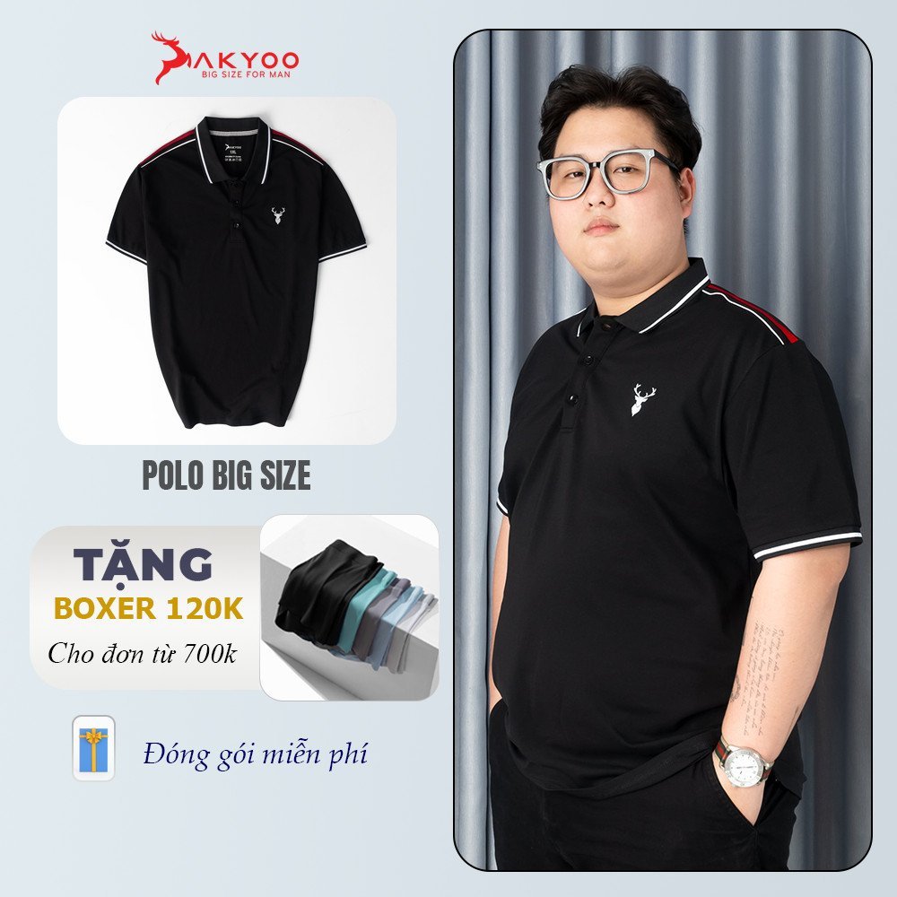 Áo Polo Nam Bigsize 80-140KG AKYOO Cao Cấp Cotton Co Giãn, Thâm Hút Mồ Hôi, Áo Polo Bigsize- PL SOC VAI