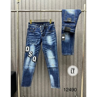 Quần Jean Nam DSQ Xanh Vảy Sơn Xịt Thời Trang Thêu Chữ DSQ Chéo Đùi Trước Quần Bò Nam Chất Liệu Dehim Co Giãn cực chất