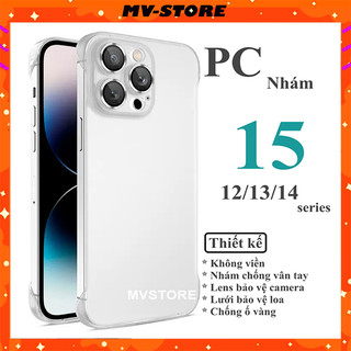 Ốp lưng PC cứng không viền nhám kèm Lens kính trong suốt bảo vệ cho 15 14 13 Pro MAX 14 Plus 12 Pro MVSTORE