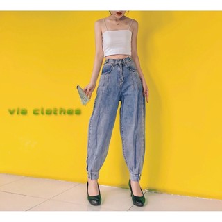 Quần bò jean baggy nữ dài ống jogger size S thu đông QACCESSORIES - THANH LÝ