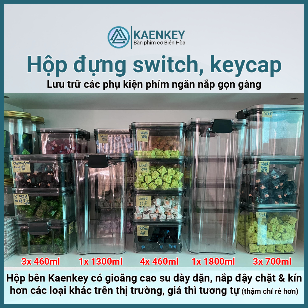 Hộp nhựa PET đựng switch/keycap/phụ kiện bàn phím nắp đậy gioăng cao su kín chống ẩm mốc gia vị đồ ăn khô sống