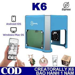 Máy khắc laser mini Creatorally K6,Công suất laze 3000mW,Hỗ trợ kết nối Bluetooth & APP/máy tính,Khắc da, giấy màu, gỗ