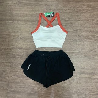 Bô quần đùi hai lớp bra dây chéo tập gym nữ - đồ tập gym yoga aerobic đi biển đi bơi chất đẹp thoáng mát