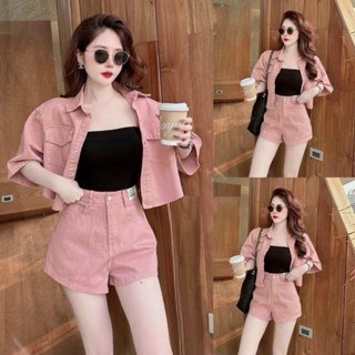  sét 3 món kaki tay ngắn kèm lót trong quần đùi tone màu hồng Sam Closet Phù Hợp Để Tới Công Sở Đi Làm Hoặc Đi Chơi 