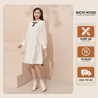 Đầm Suông A Dáng Dài Michi House Váy Xuông Màu Trắng Be Mặc Đi Cưới Đi Tiệc Freesize Bầu Mặc Xinh V518
