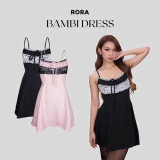 Đầm hai dây phối ren thắt eo bambi dress - rora