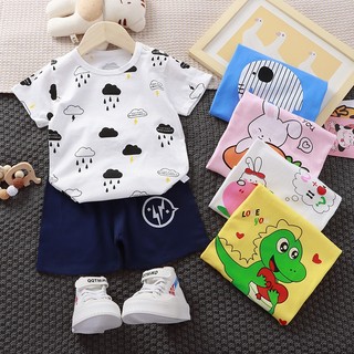 Bộ quần áo họa tiết mẫu cà rốt,máy xúc,khủng long dành cho bé trai bé gái