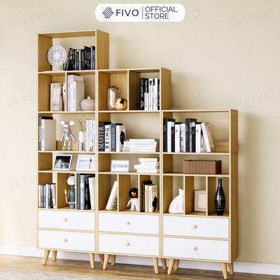 Combo 3 Tủ Sách Đứng Đa Năng FIVO FB61 Cao Cấp, Chất Liệu Gỗ MDF Cao Cấp, Dễ Dàng Lắp Ráp, Phù Hợp Mọi Không Gian