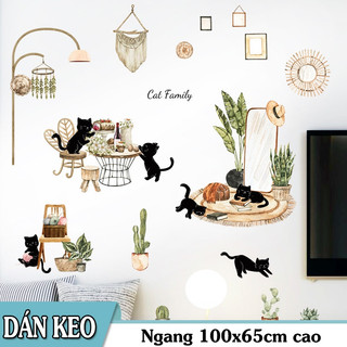 Decal dán tường trang trí - cat family tinh nghịch