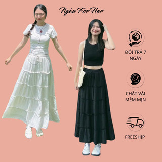 Hana skirt- chân váy midi nhiều tầng, chân váy dài tầng