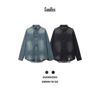 Áo khoác sơ mi denim nam nữ oversize CANDLES VISION DENIM SHIRT in logo chất liệu denim 10oz chính hãng