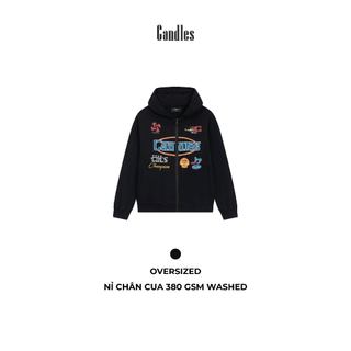 Áo nỉ hoodie khoá kéo CANDLES ACHIEVEMENT HOODIE ZIP in hình chất liệu nỉ chân cua washed 380 gsm chính hãng
