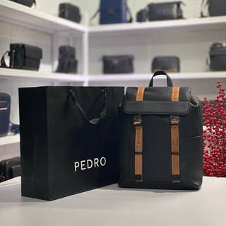 Balo da nam Pedr phom chữ nhật sọc cam dây rút khóa gài kim loại size 44