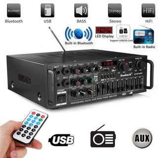 Amply âm ly bluetooth karaoke gia đình sunbuck av-mp326bt 220v/12v - công suất 400w, 4 cổng mic đa năng
