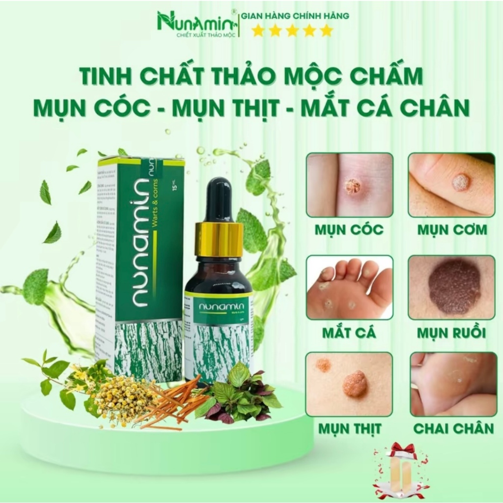 Serum Tẩy Mụn HPV, Mụn Cóc, Mụn Cơm, Mắt Cá, Chai Chân, Mụn Sùi Từ thảo mộc tự nhiên - Nunamin