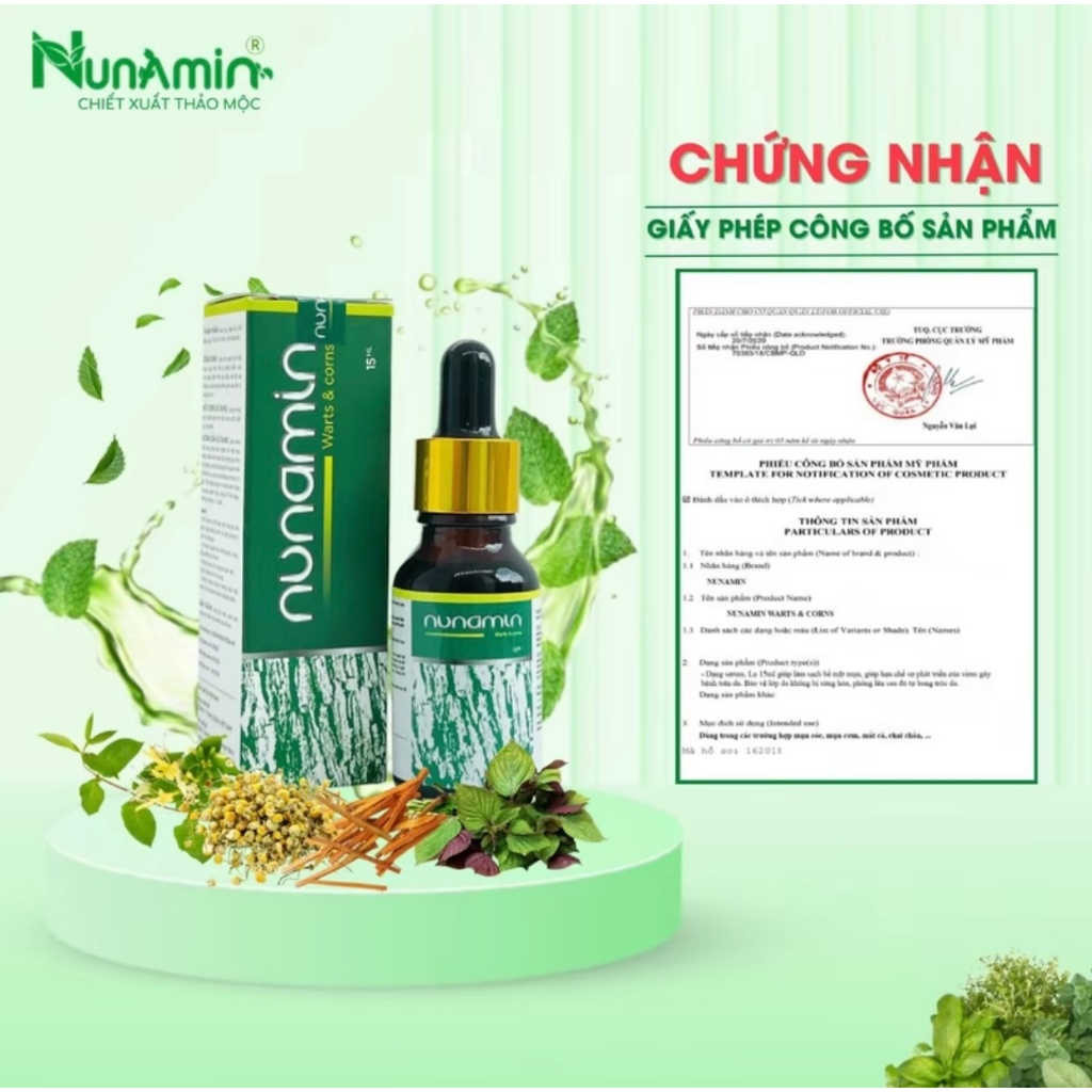 Serum Tẩy Mụn HPV, Mụn Cóc, Mụn Cơm, Mắt Cá, Chai Chân, Mụn Sùi Từ thảo mộc tự nhiên - Nunamin