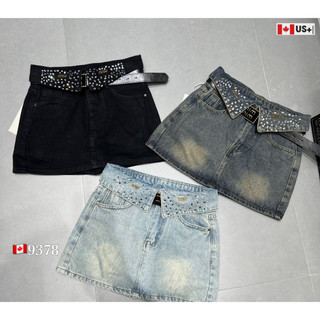 Chân váy jeans dáng ngắn cạp lật đính đá, chân váy bò bẻ cạp  dáng ngắn cạp cao QCCC LuciK Shop CV0053 9378