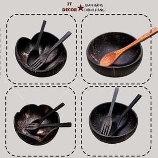 Bộ Bát/Chén Gáo Dừa Mài Bóng Tự Nhiên Dùng Trộn Bột Tắm Trắng, Ăn Granola, Trái Cây Tươi