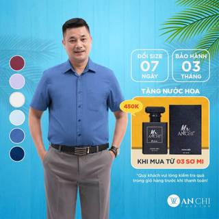 Áo sơ mi trung niên nam ngắn tay ANCHI xanh form regular vải sợi tre cao cấp - SMC02