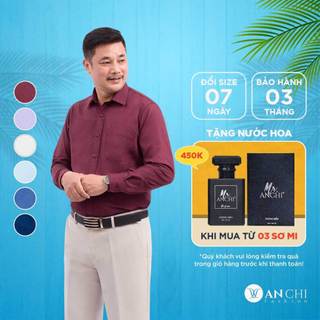 Áo sơ mi nam trung niên dài tay ANCHI màu đỏ đô trơn vải sợi tre cao cấp - SMD02