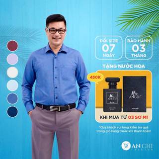 Áo sơ mi nam dài tay trung niên ANCHI màu xanh công sở vải sợi tre cao cấp - SMD02