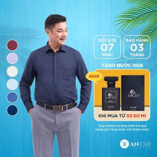 Áo sơ mi trung niên nam dài tay ANCHI form suông vạt bằng vải sợi tre cao cấp - SMD02