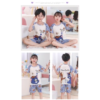 Bộ quần áo ngắn tay bé trai và bé trai 18-45kg mẫu HOẠT HÌNH. Chất liệu cotton thoáng mát. HE28