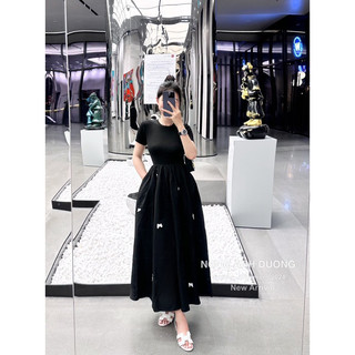 VÁY DIP PHỐI THÔ ĐÍNH NƠ KHOÉT LƯNG