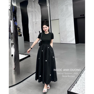 VÁY DIP PHỐI THÔ ĐÍNH NƠ KHOÉT LƯNG