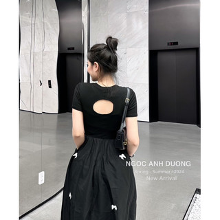 VÁY DIP PHỐI THÔ ĐÍNH NƠ KHOÉT LƯNG
