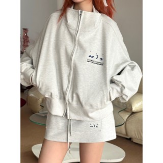 Áo Khoác Nỉ Jacket Nữ Cropped From Rộng Logo Thêu Basic Chất Nỉ Cotton Dày Dặn Mềm Mại Không Xù  Lôngng Xù