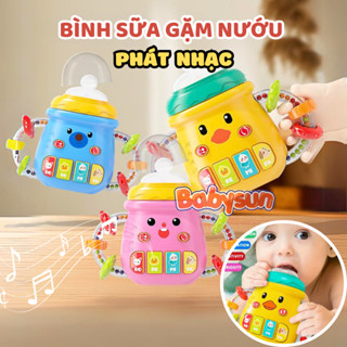 Bình sữa đồ chơi cầm tay cho bé gặm nướu xúc xắc,phát nhạc và đèn, chất liệu nhựa ABS Babysun, núm ti silicon cho bé