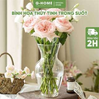 Bình hoa thủy tinh trơn màu trong suốt Ghome cắm hoa trang trí không gian sống BTT24M1
