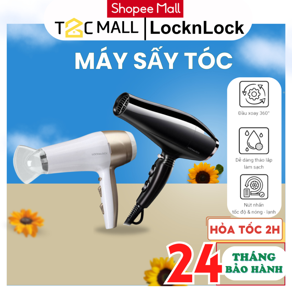 Máy Sấy Tóc Sấy Nóng Lạnh 3 Mức LocknLock, máy sấy tóc Lock&amp;Lock ENA136WHT ENA146BLK - T2Cmall