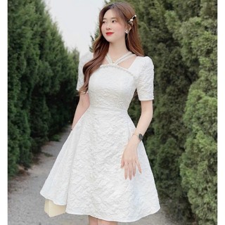 Đầm gấm hoa lan đính cườm ở ngực siêu đẹp ( có mút ngực ) - 95384