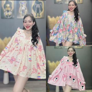 Set áo BABYDOLL (kèm quần) chất ĐŨI XỐP - nhiều họa tiết (Ku Shin,Gấu Dâu,Loopy, Kitty..)(dưới 65kg)