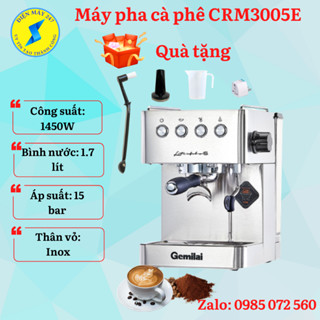Máy pha cà phê Gemilai CRM3005E - 15 bar - Chuẩn vị Espresso - Vỏ inox - Dùng cho quán vừa và nhỏ - Mới 100%